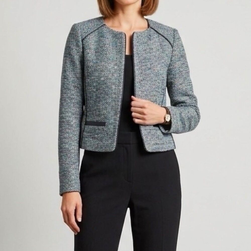 Willow & Clay Jacket Open Front Blazer Cropped Tweed Fall Winter Work Wear Sz XS